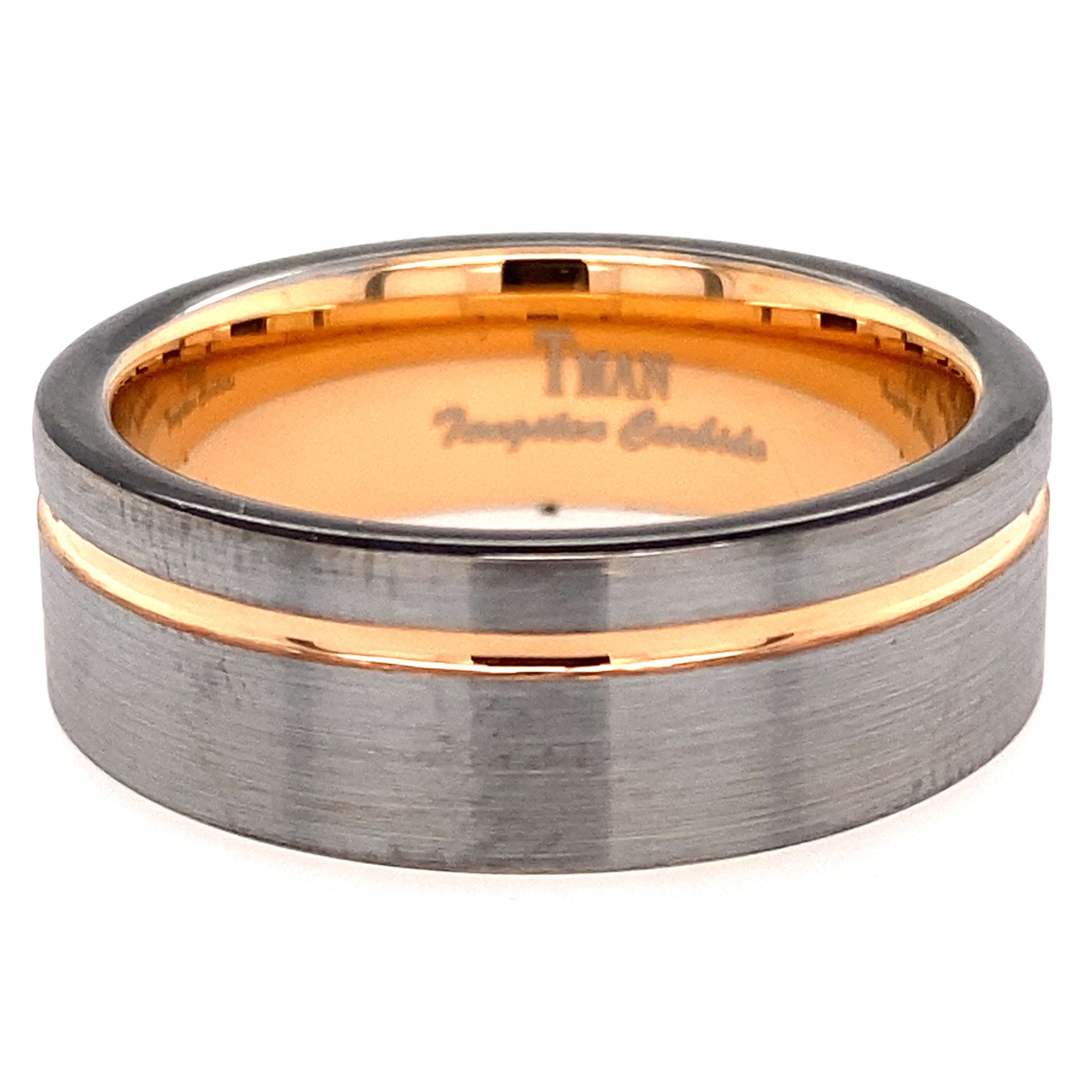 Tungsten rose gold flat brushed ring