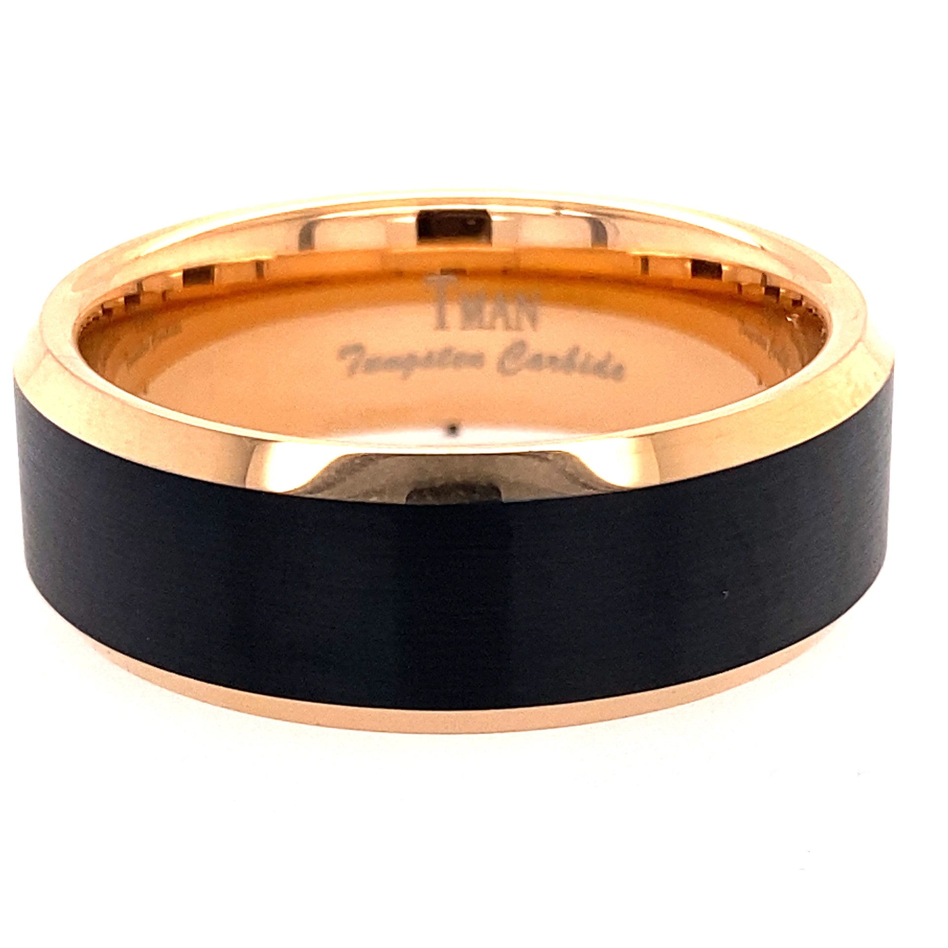 Tungsten black and rose gold flat brushed ring