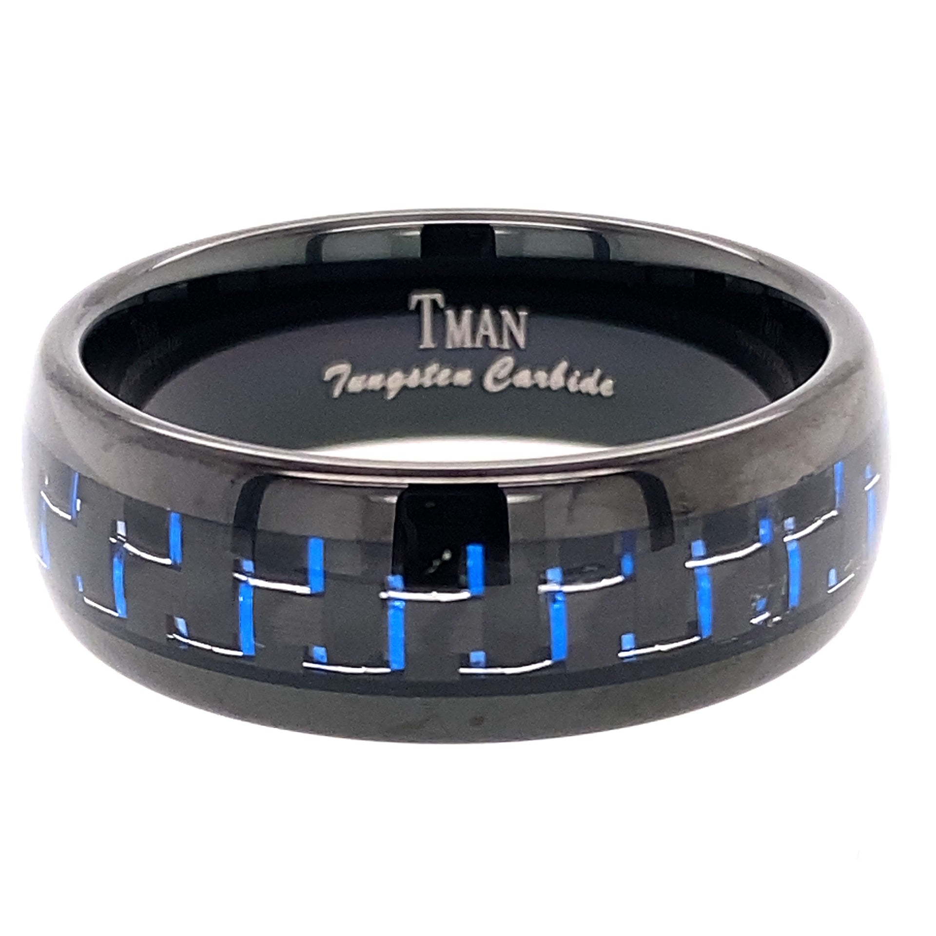 Tungsten black and blue carbon fibre ring