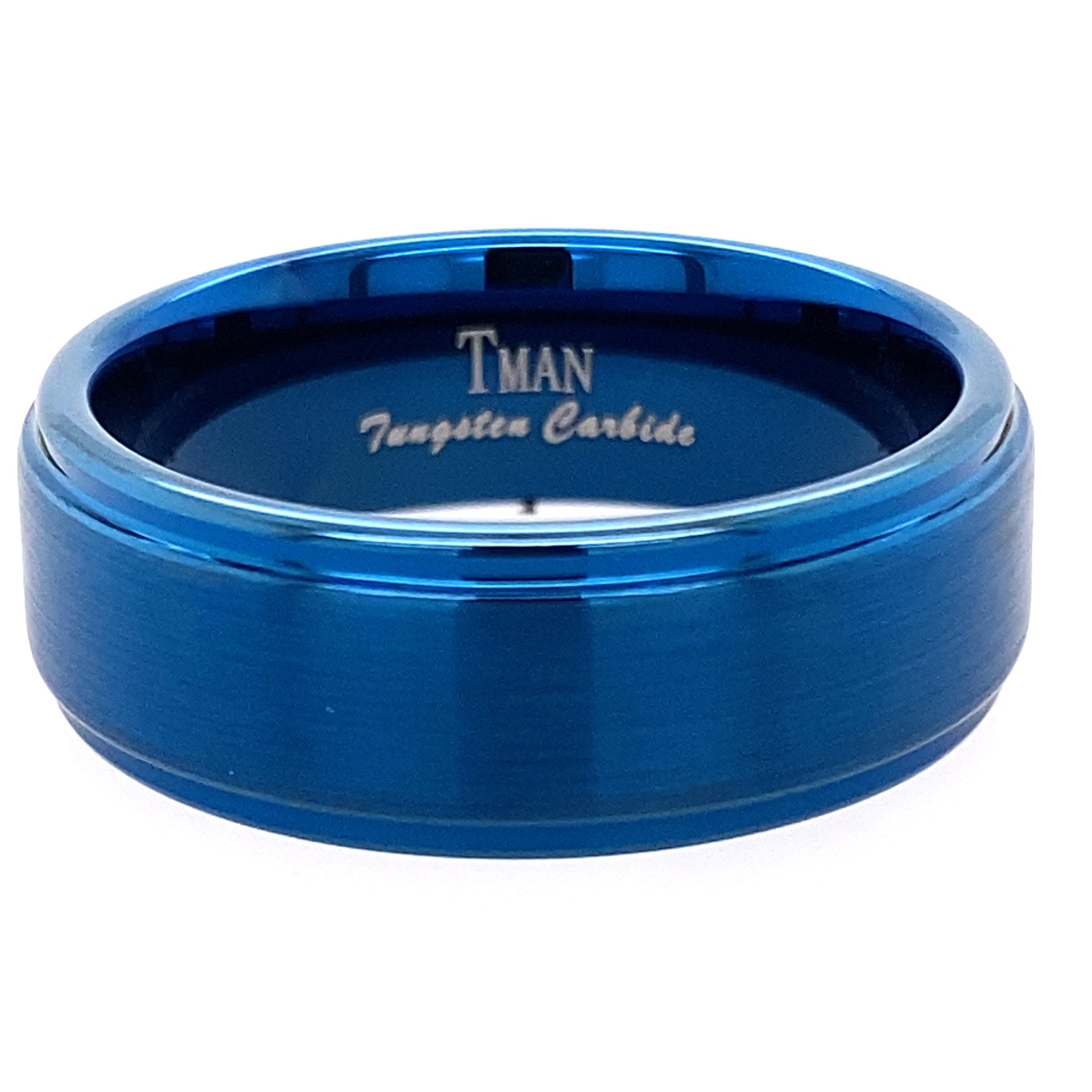 Tungsten blue flat brushed ring