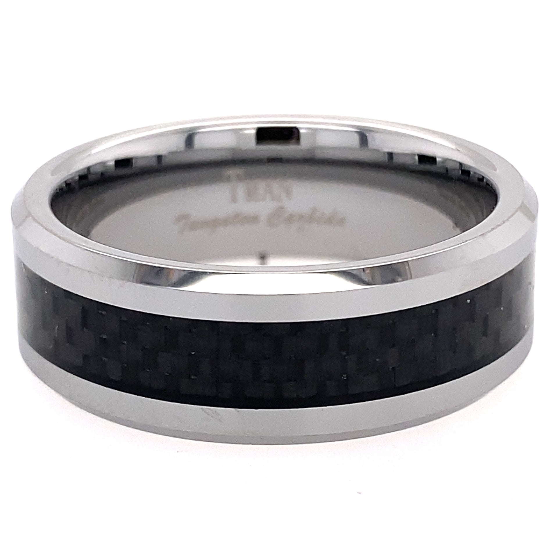 Black Carbon Flat beveled polished ring