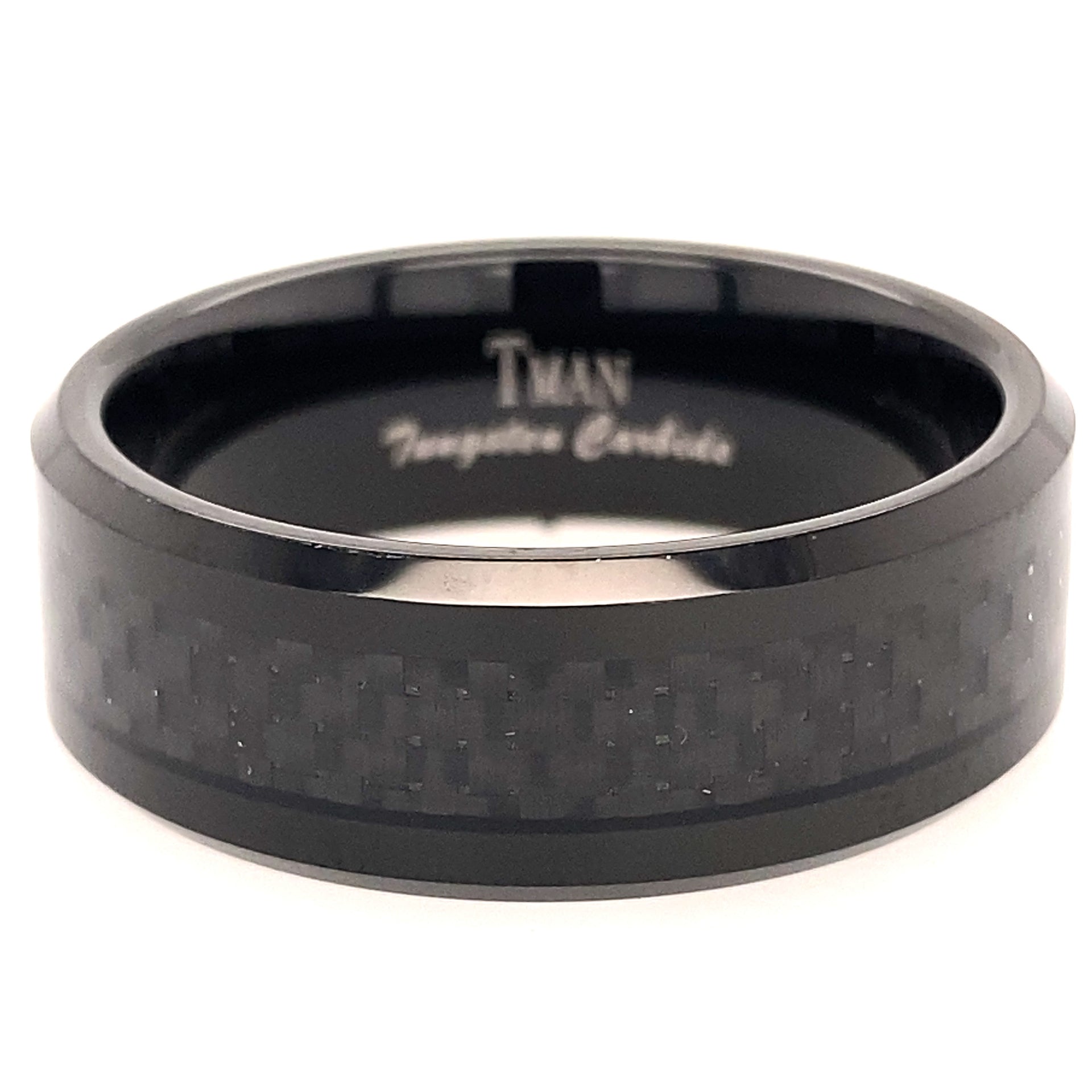Black Carbon Flat beveled polished ring