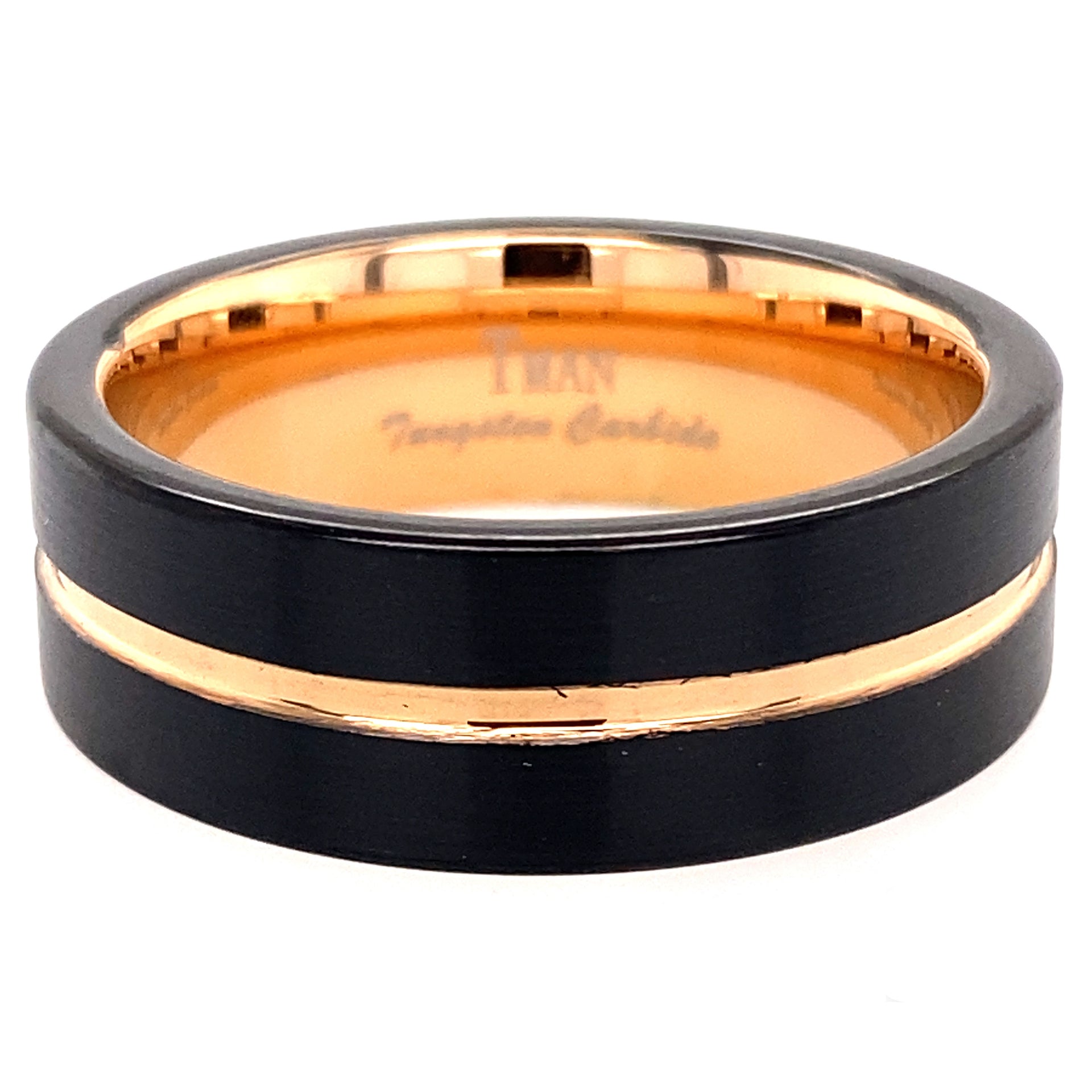 Black and rose gold plated flat brushed band