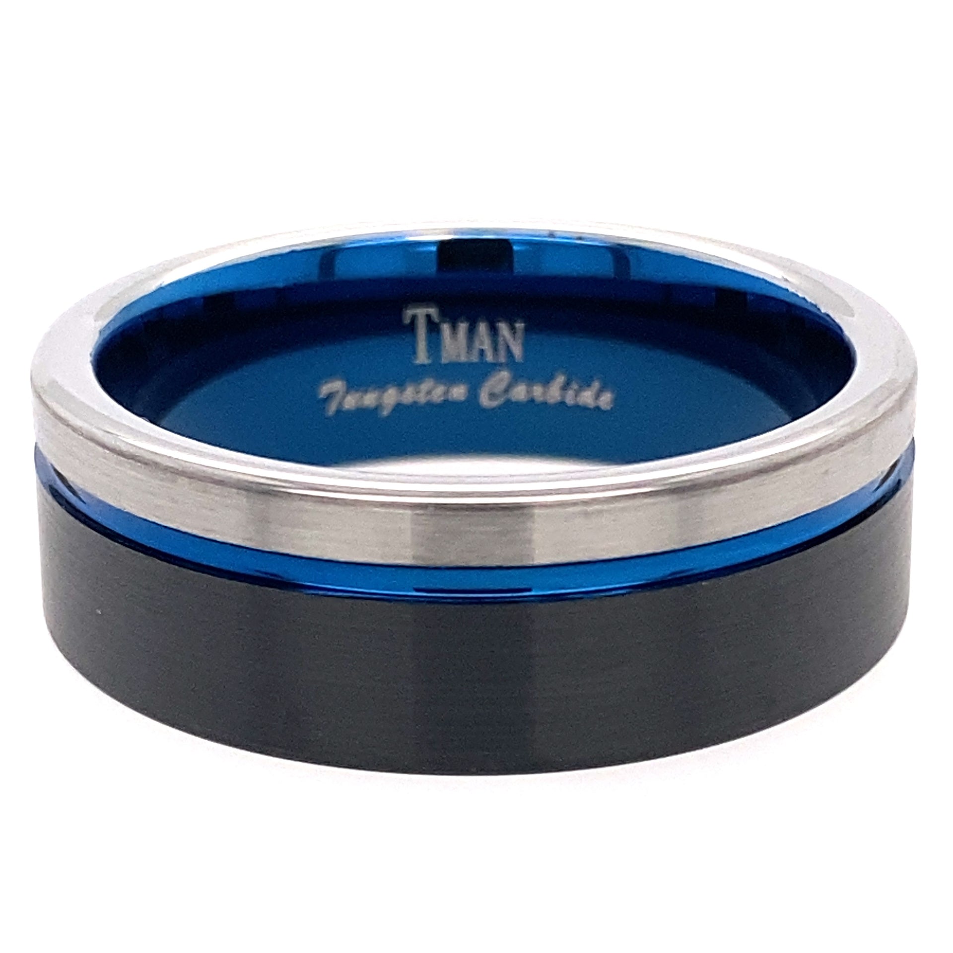 Black and blue plated brushed flat groove band