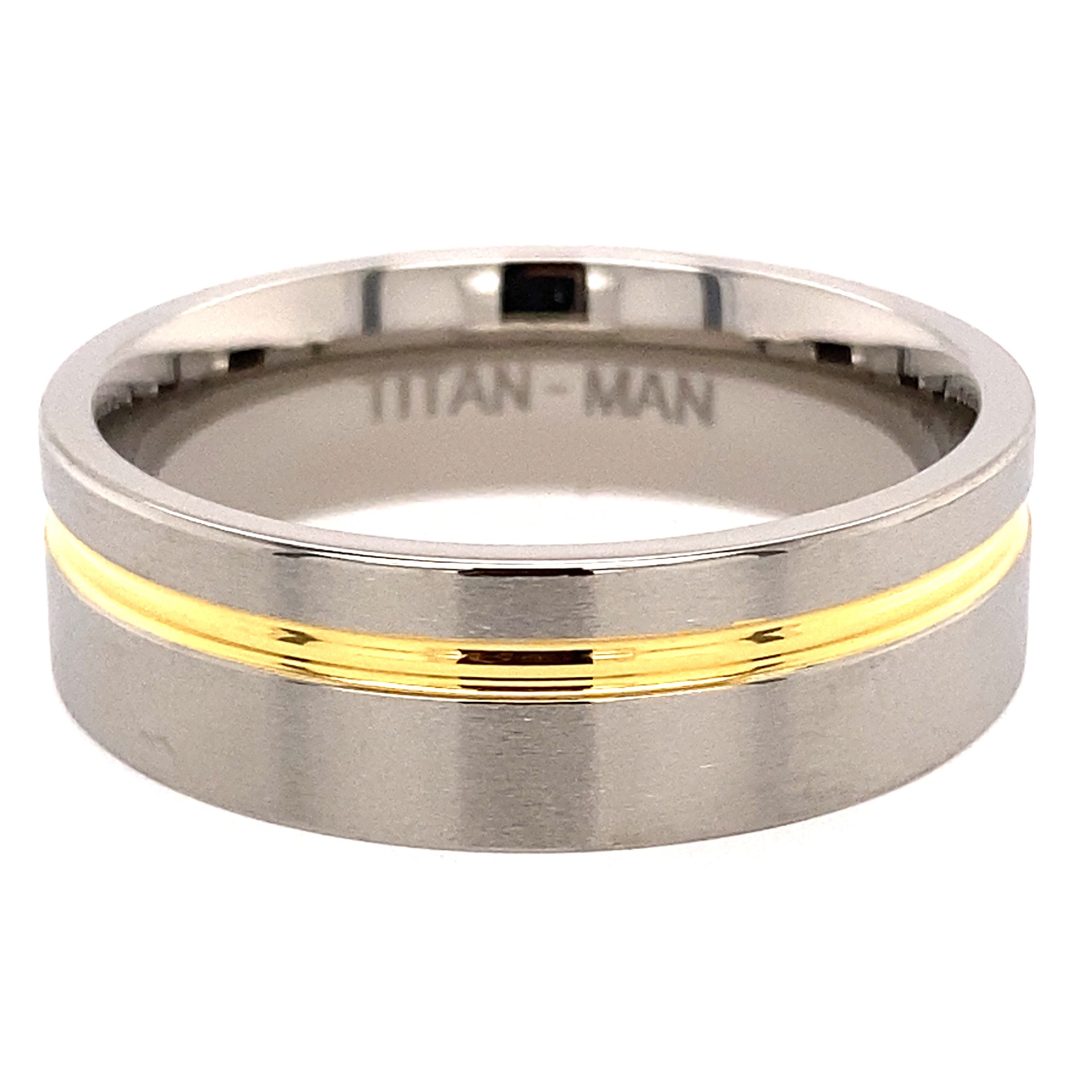 Titanium brushed yellow gold plated groove ring