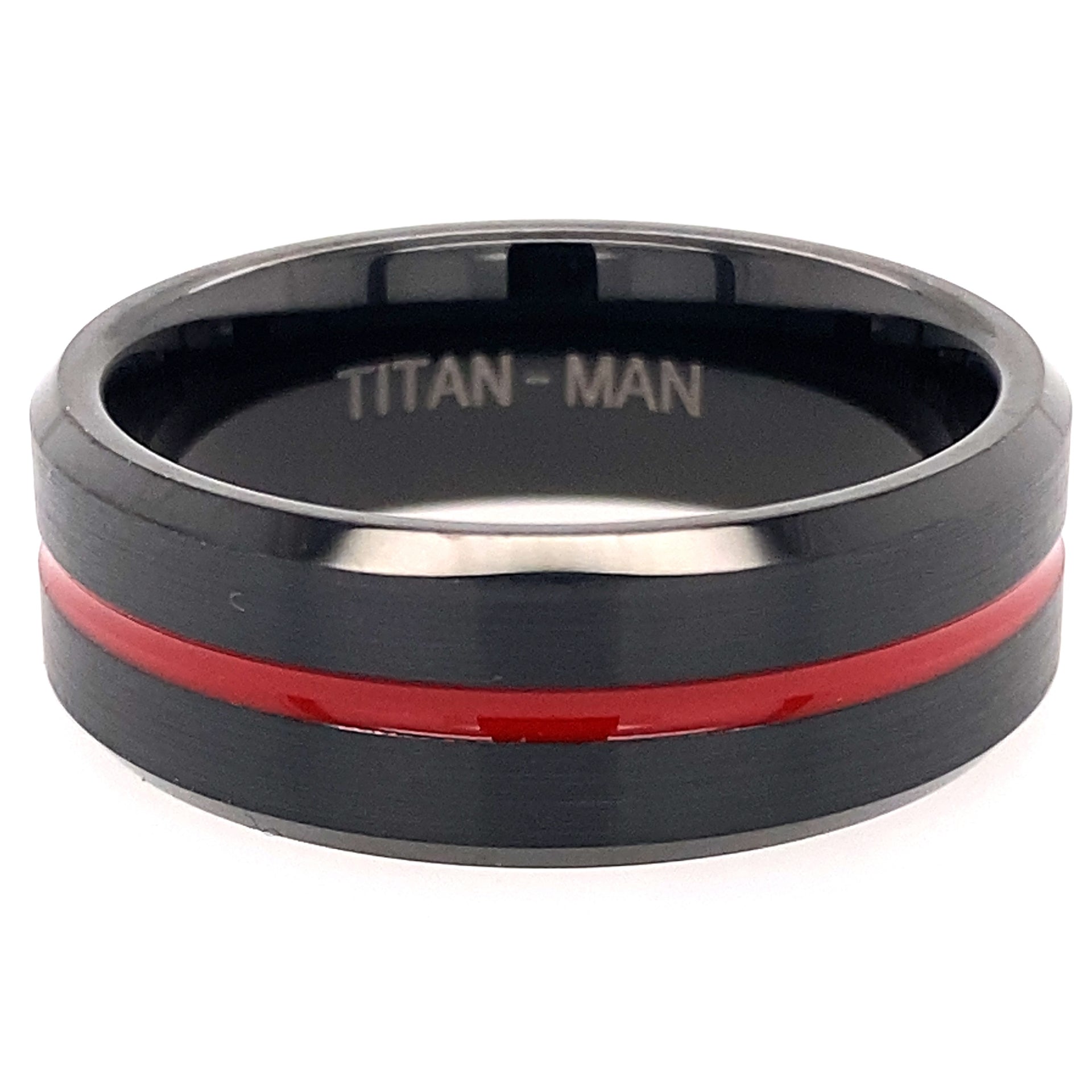 Tungsten red brushed bevel edge ring